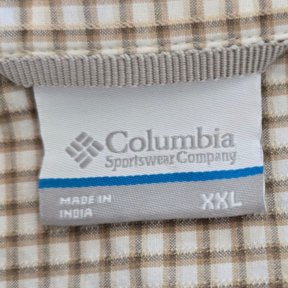 Columbia Mens XXL Beige Plaid Short-Sleeve Button-Up Shirt 100% Cotton Casual We - Picture 7 of 8